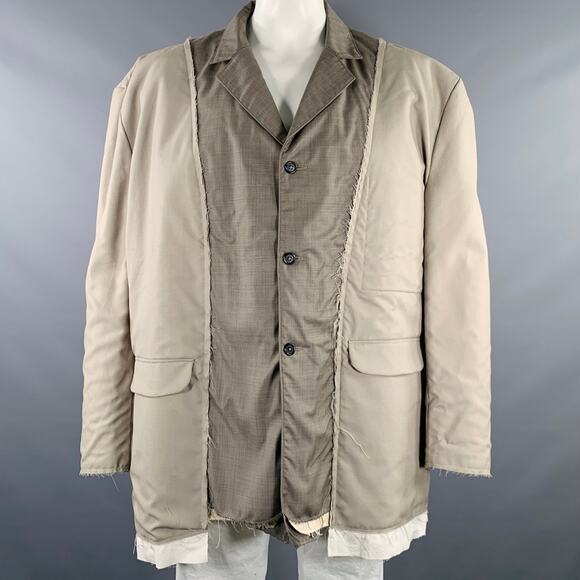 CAMIEL FORTGENS Size L Grey Taupe Color Block Cotton Raw edge Coat - Picture 1 of 7